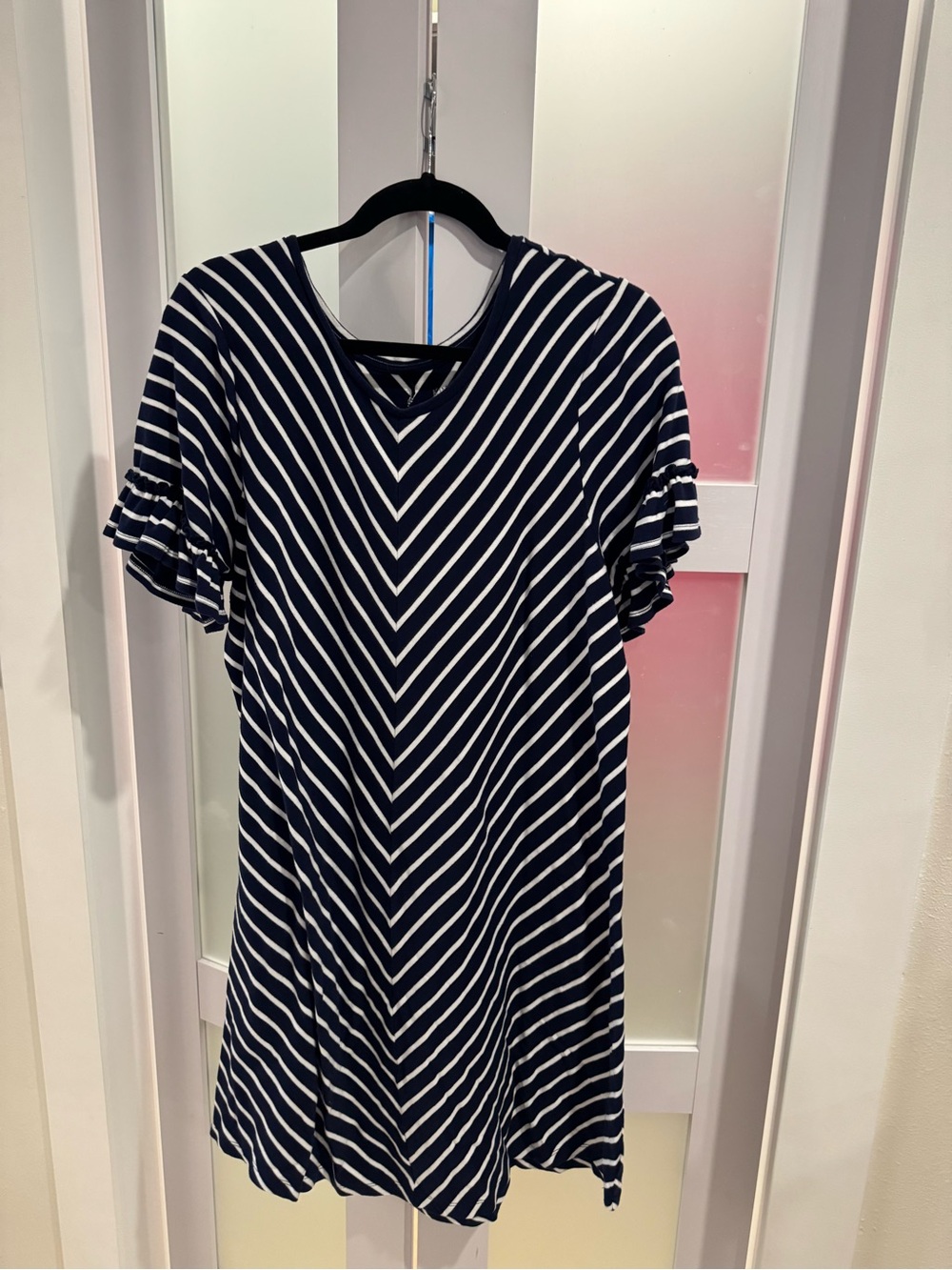 Kim Rogers Navy and White Striped Midi Dress